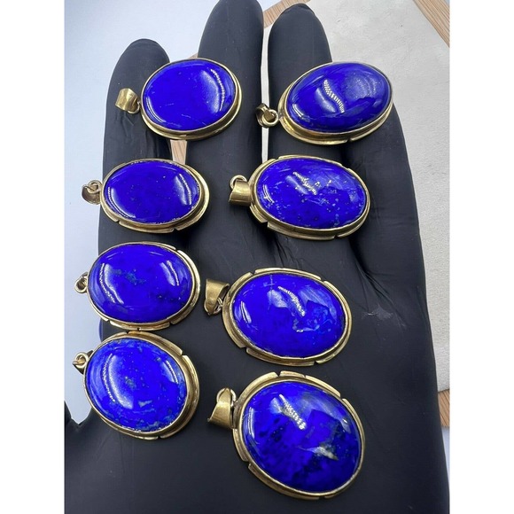 1 lapis lazuli Pendants Handmade Gold Brass Mine 4 Dark Blue Jewelry - Picture 5 of 11